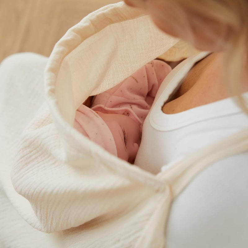 PPOGOO Muslin Nursing Cover for Baby Breastfeeding, Breathable Privacy Nursing Covers for Mom 100% Cotton Breastfeeding Cover with Rigid Hoop for Mother Nursing Apron (Beige) - Image 4